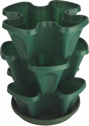 Mr. Stacky Self Watering 3 Tier Stackable Garden Vertical Plastic Planter Set, Hunter Green