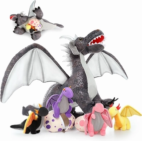 Muiteiur Large Dragon Stuffed Animal Set,21.6 Inch Mommy Dragon with 4 Baby Dragon Plush 2 Eggs,Soft Dragon Plush Toy Gift for Kids Boys Girls