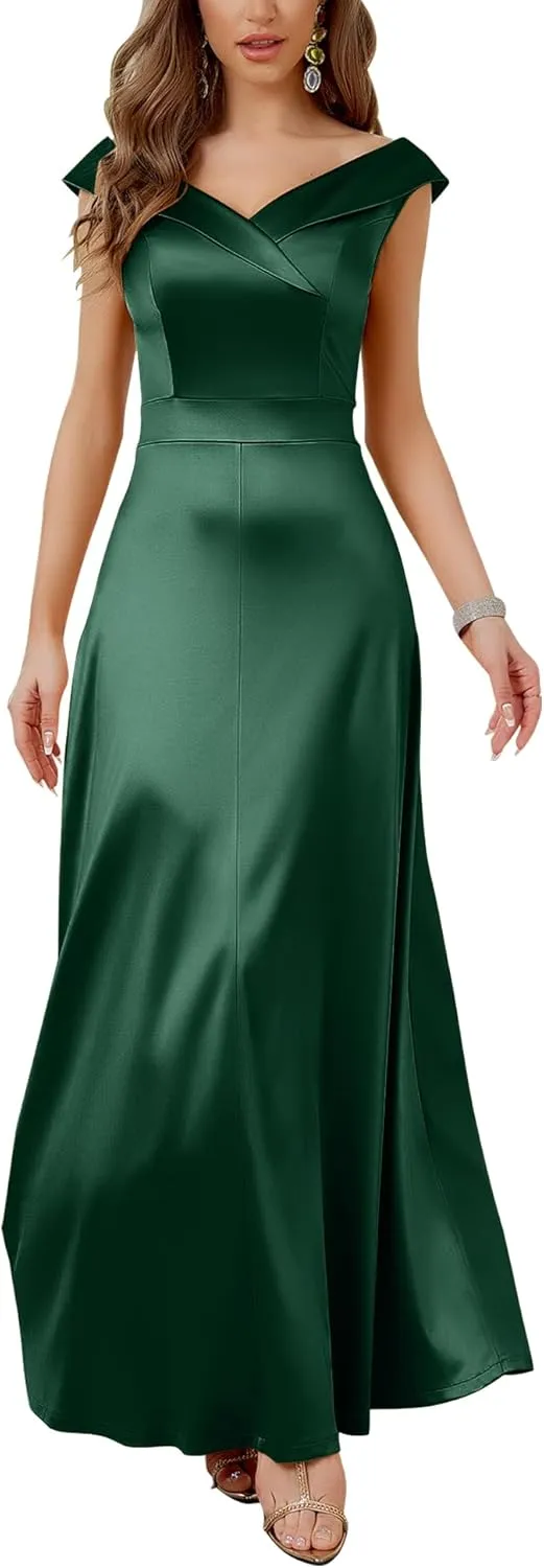MUXXN Women's Vintage 50s Peter Pan V Neck Wedding Prom Party Floor Length Dress