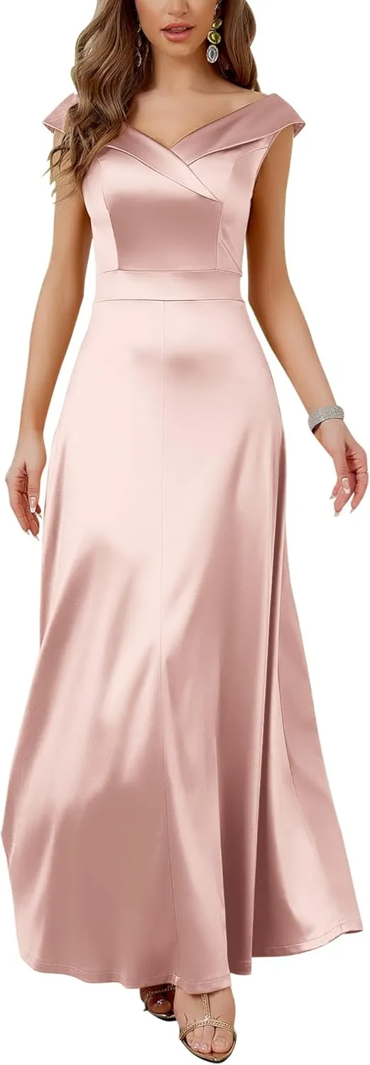 MUXXN Women's Vintage 50s Peter Pan V Neck Wedding Prom Party Floor Length Dress