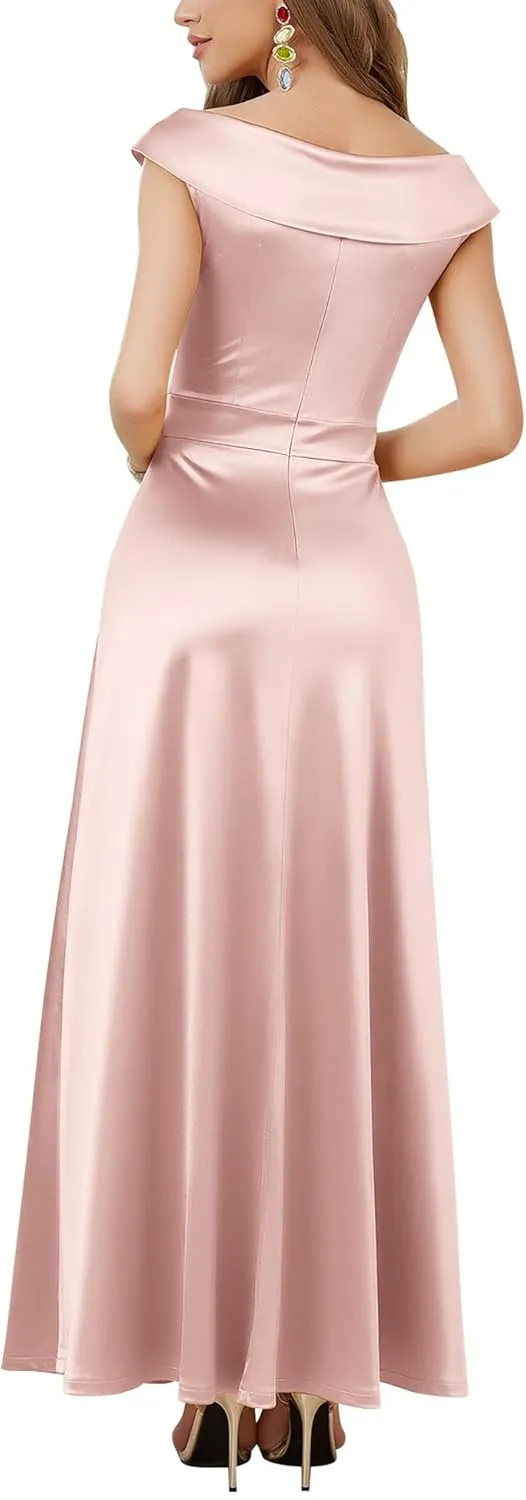 MUXXN Women's Vintage 50s Peter Pan V Neck Wedding Prom Party Floor Length Dress