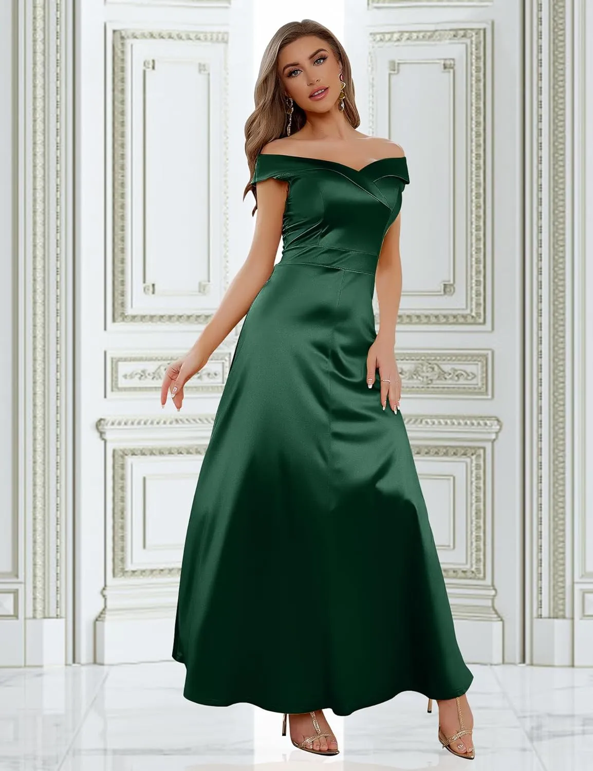 MUXXN Women's Vintage 50s Peter Pan V Neck Wedding Prom Party Floor Length Dress