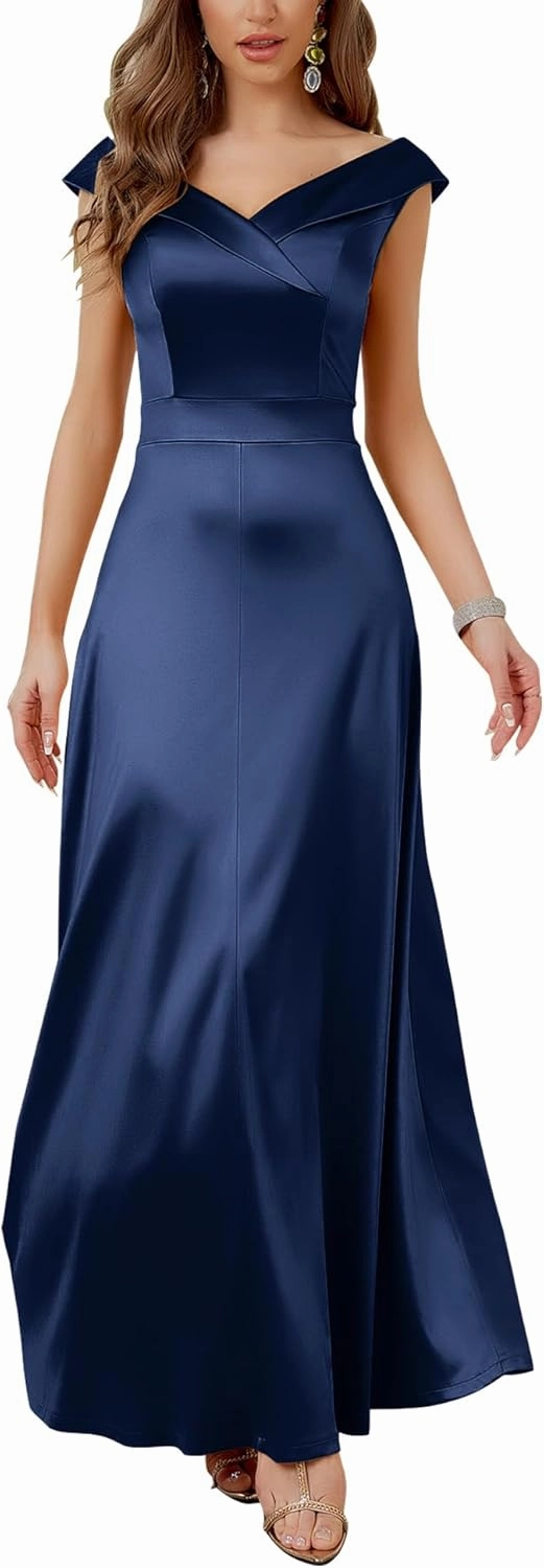 MUXXN Women's Vintage 50s Peter Pan V Neck Wedding Prom Party Floor Length Dress