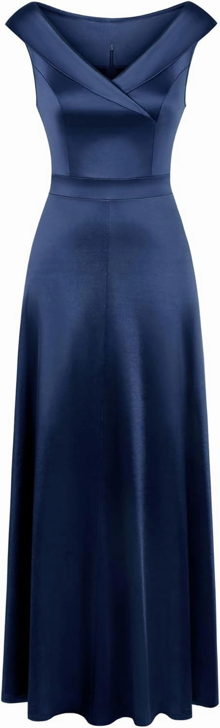 MUXXN Women's Vintage 50s Peter Pan V Neck Wedding Prom Party Floor Length Dress