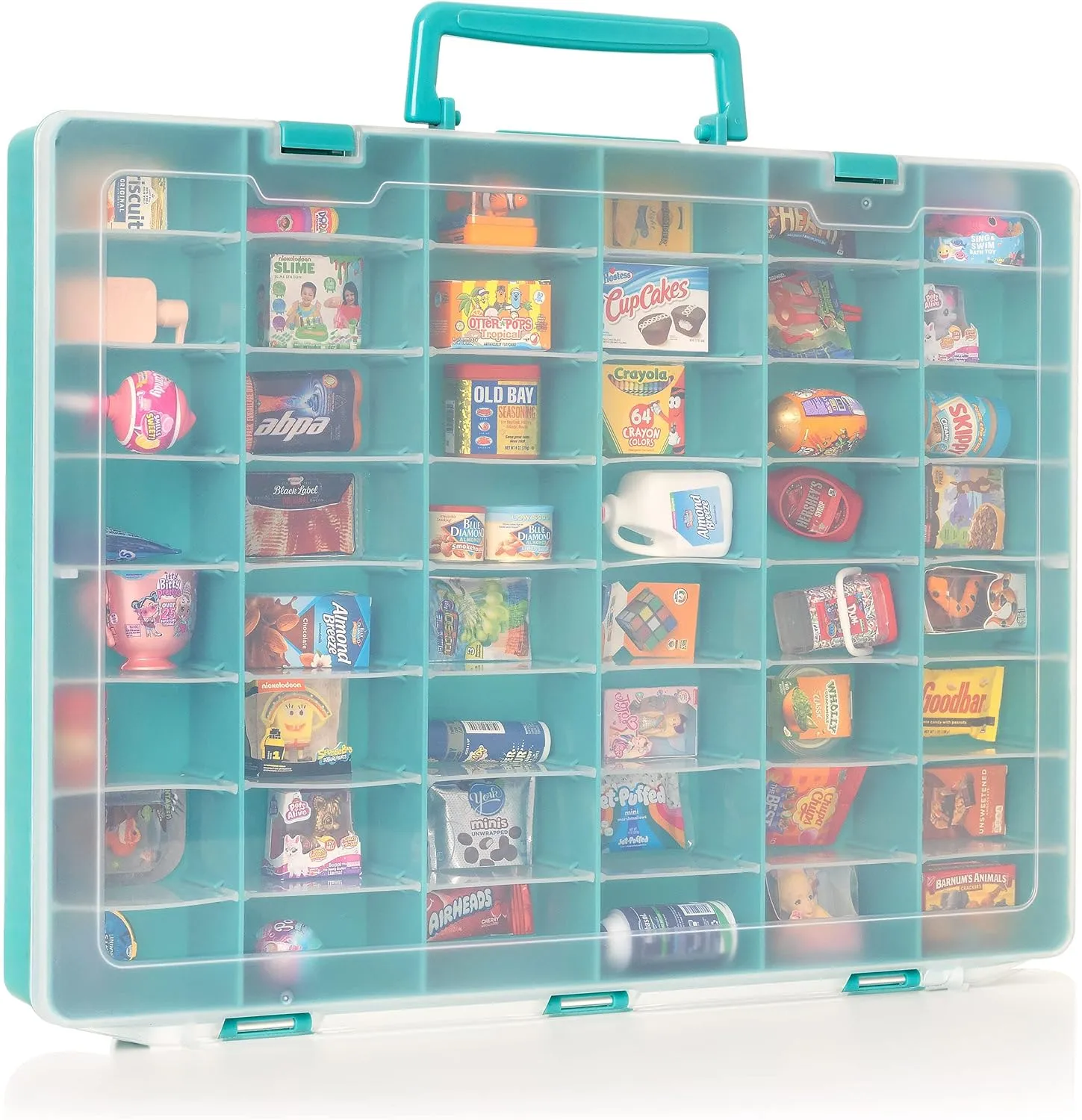 MYMOON HOME Plastic Toy Storage Case Compatible with Mini Brands Collector Toys, Shopkins, Real Littles, and LOL Surprise Series 1, 2, 3, 4, Collectible Compartments for Miniatures (Teal)