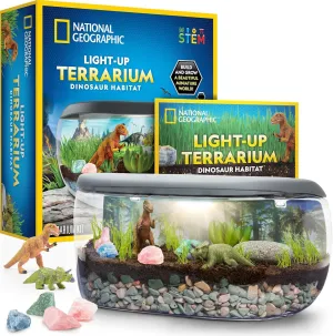 National Geographic Light Up Terrarium Kit for Kids - Dinosaur Terrarium Kit for Kids, Build & Grow a Dinosaur Habitat with Real Plants & More, DIY Science Kit, Arts and Crafts for Kids