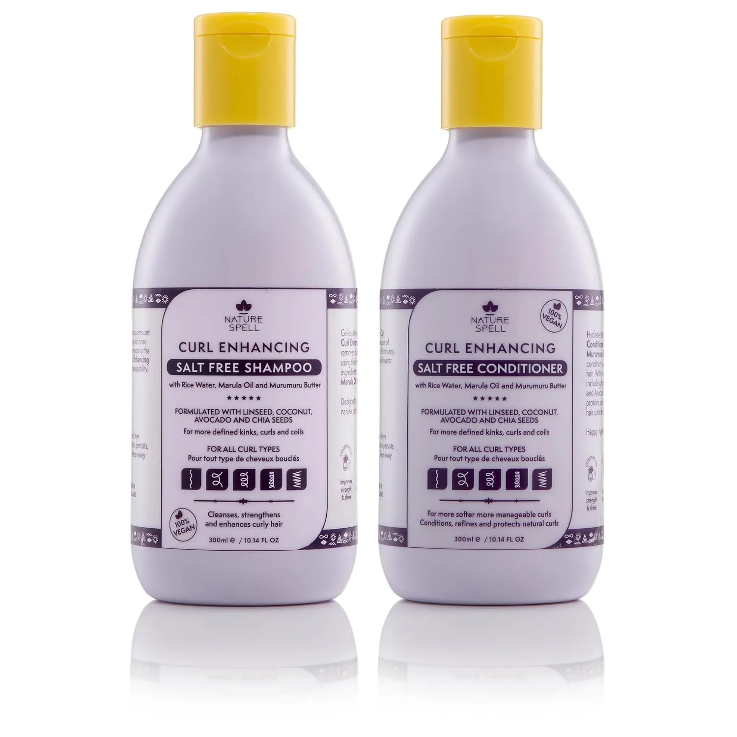 Nature Spell Curl Enhancing Shampoo and Conditioner Set 10.14 Fl Oz x 2, Curly Hair Products – Sulphate Free, infused with Rice Water & Linseed, For All Curl Types, 100% Vegan