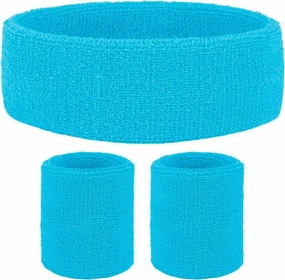 Neon Sweatbands Headband Wristband Set, Sweatband Workout Accessories for Women 80s Sweat Band