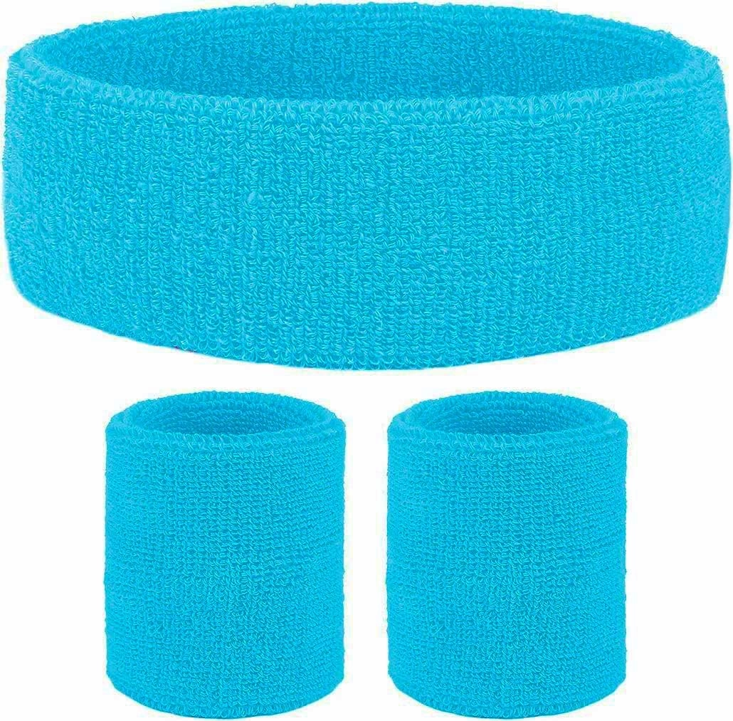 Neon Sweatbands Headband Wristband Set, Sweatband Workout Accessories for Women 80s Sweat Band