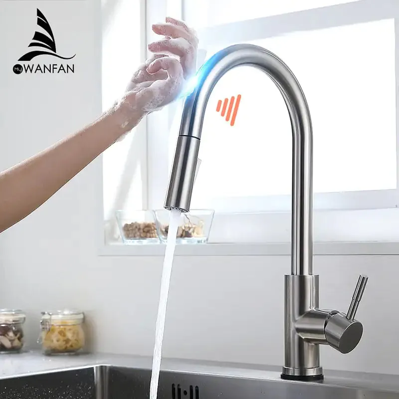 Never Touch The Faucet Again With Dirty Hands. Kitchen Smart Touch Faucet Will Turn On and Off