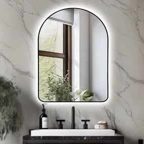 Niccy Arched LED Lighted Bathroom Mirror, 40x30 Inch Backlit Vanity Bathroom Mirror with Lights Brushed Black Framed Wall Mounted Mirrors with 3 Color Shatterproof Arch Smart Fog Free Mirror
