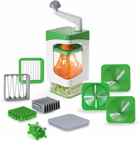 Nicer Dicer Julietti Spiral Cutter 13 Pieces - Zoodle Maker   Dice Cutter in One Set for Spirals and Cubes | Includes 7 Cutting Inserts & Collection Container 1200 ml, Green