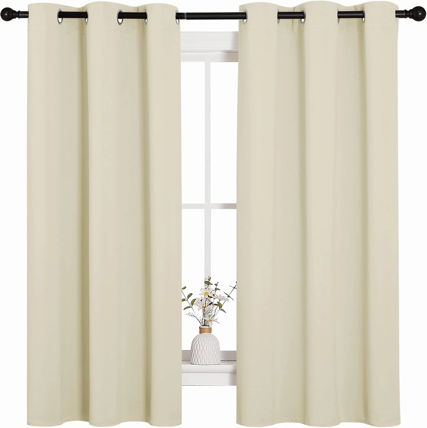 NICETOWN Kitchen Curtains for Decoration, Thermal Insulated Grommet Room Darkening Draperies/Panels for Laundry (Beige, 2 Panels, W42 x L63 inches)