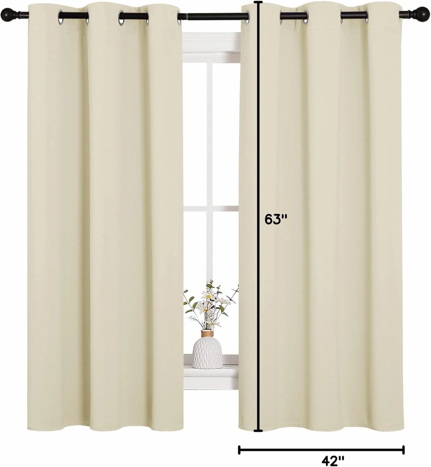 NICETOWN Kitchen Curtains for Decoration, Thermal Insulated Grommet Room Darkening Draperies/Panels for Laundry (Beige, 2 Panels, W42 x L63 inches)