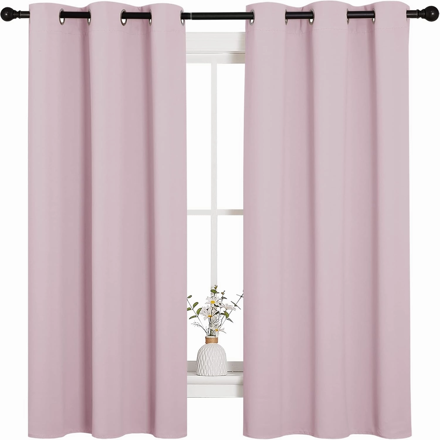 NICETOWN Nursery Essential Thermal Insulated Solid Grommet Top Blackout Curtains/Drapes (1 Pair, 42 x 63 inches in Baby Pink)