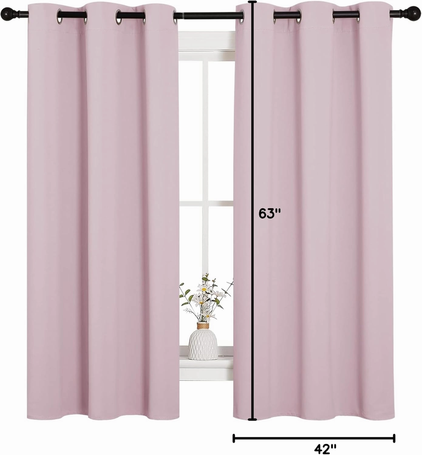 NICETOWN Nursery Essential Thermal Insulated Solid Grommet Top Blackout Curtains/Drapes (1 Pair, 42 x 63 inches in Baby Pink)