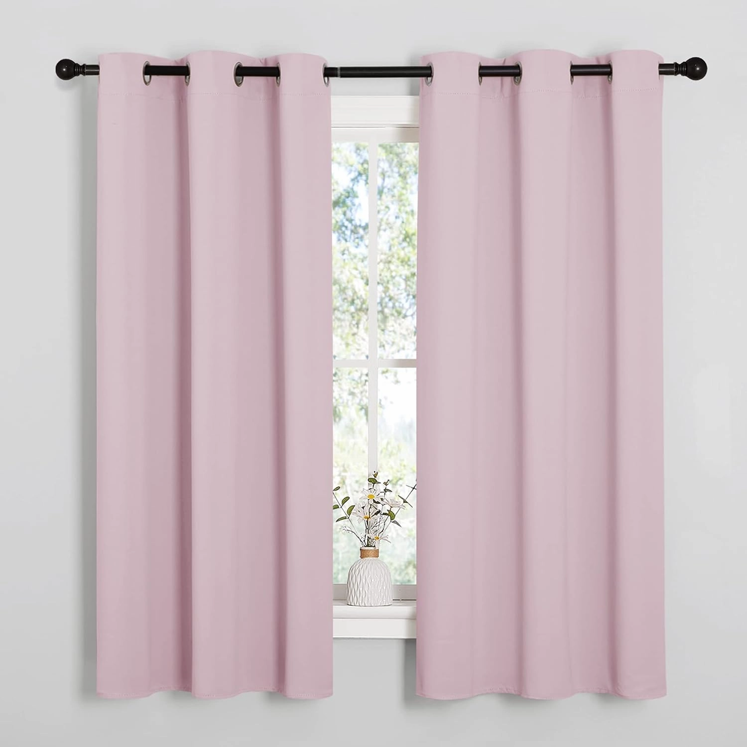 NICETOWN Nursery Essential Thermal Insulated Solid Grommet Top Blackout Curtains/Drapes (1 Pair, 42 x 63 inches in Baby Pink)