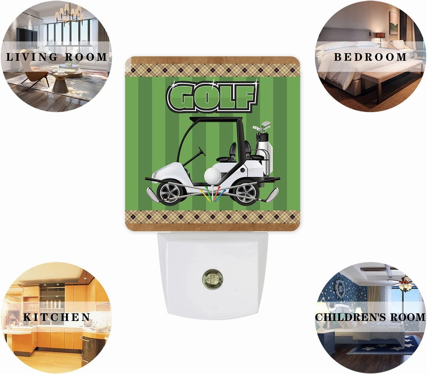 Night Light Plug in LED Night Lamp Automatic Sensor Kids Night Lights Plug into Wall, Ball Sports Theme Cartoon Golf Cart Green Stripe Texture Night-Lights for Bedroom Bathroom Kitchen Hallway Decor