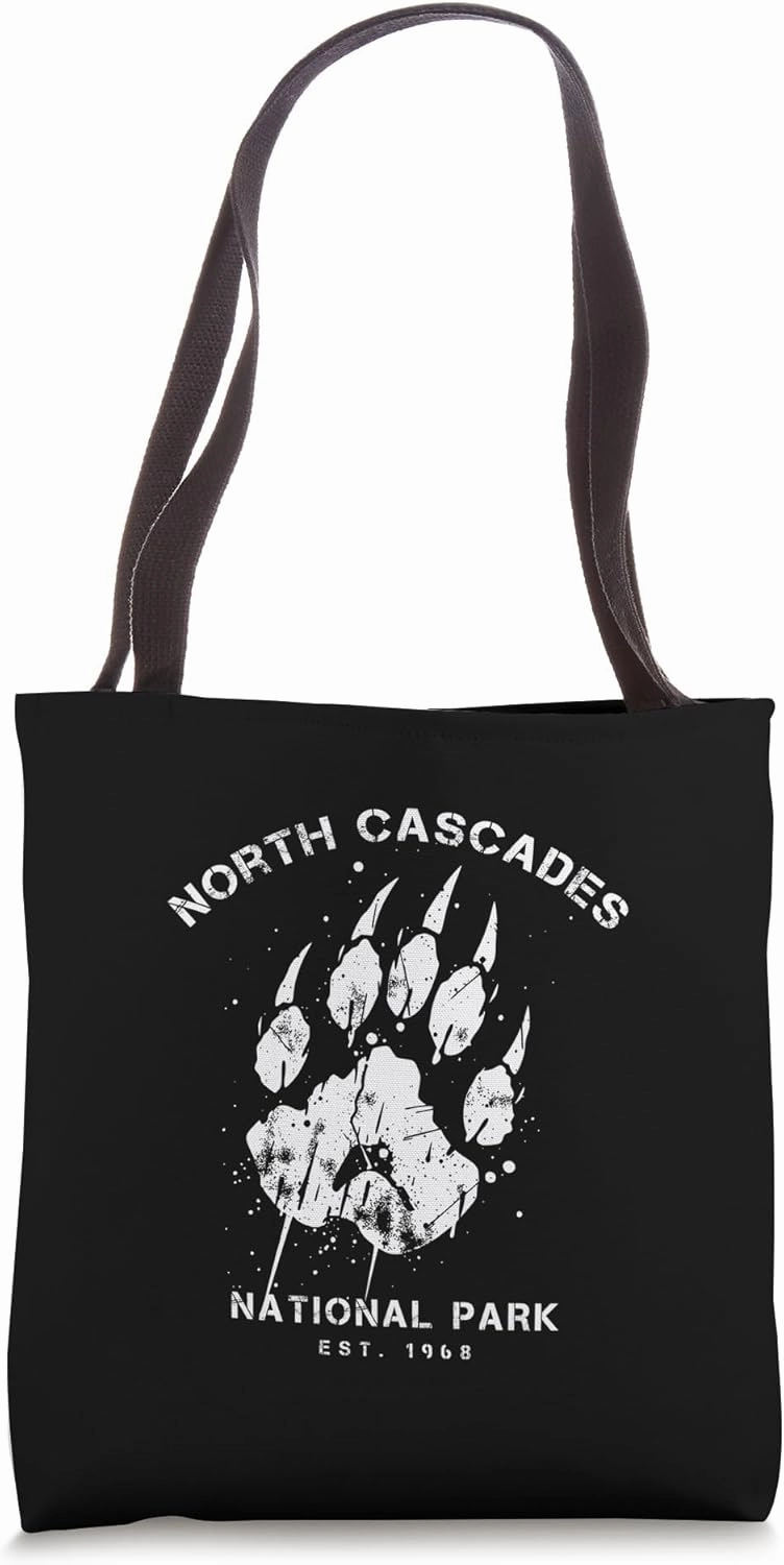North Cascades National Park Vacation Bear Pawprint Graphic Tote Bag
