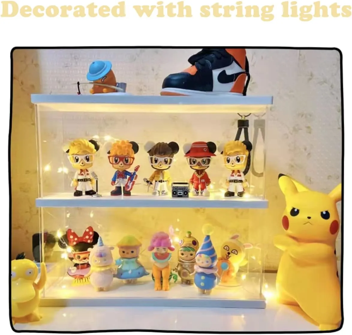 Nynelly 2-Level Clear Acrylic Display Case, Dustproof Showcase for Collection Bricks Blocks Toys Models Minifigures Building, Removable,Walnut