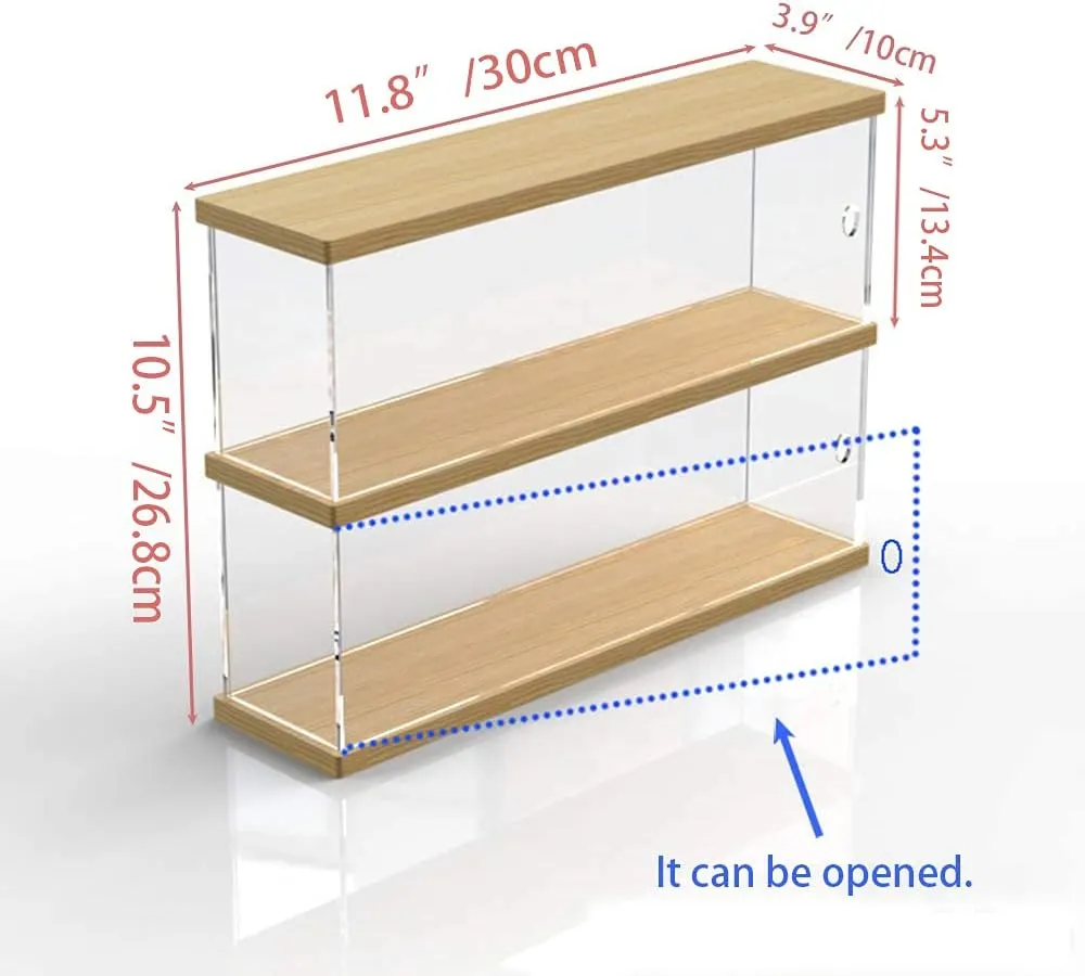 Nynelly 2-Level Clear Acrylic Display Case, Dustproof Showcase for Collection Bricks Blocks Toys Models Minifigures Building, Removable,Walnut