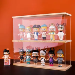 Nynelly 2-Level Clear Acrylic Display Case, Dustproof Showcase for Collection Bricks Blocks Toys Models Minifigures Building, Removable,Walnut
