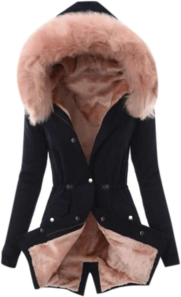 OIOLOYJM 2023 Fall Fashion Winter Coat for Women Warm Hooded Outerwear Thick Padded Jacket Loose Fleece Oversized Faux Fur Hooded Coats