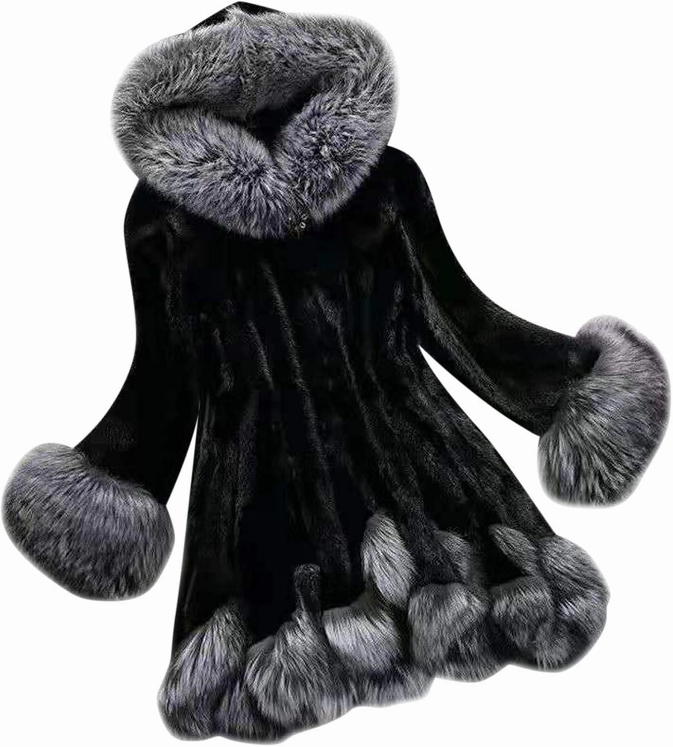 OIOLOYJM Women's Winter Coat Warm Puffer Thicken Parka Jacket with Fur Hood, Thick Padded Coats Loose Fleece Oversized Faux Fur Hooded Jackets