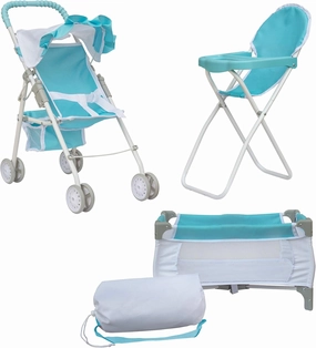 Olivia's Little World 3-in-1 Baby Doll Nursery Set, Blue/White
