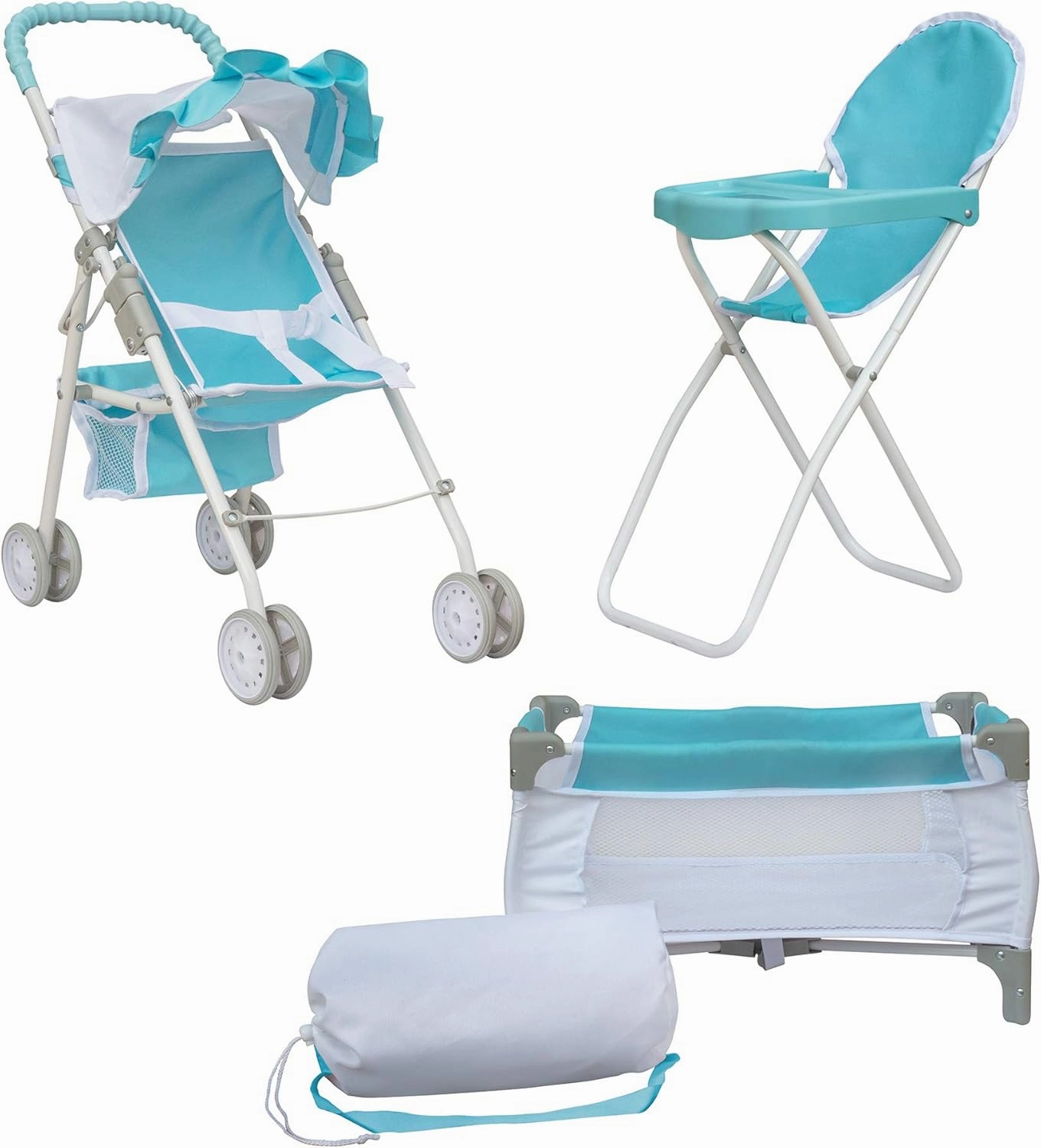 Olivia's Little World 3-in-1 Baby Doll Nursery Set, Blue/White
