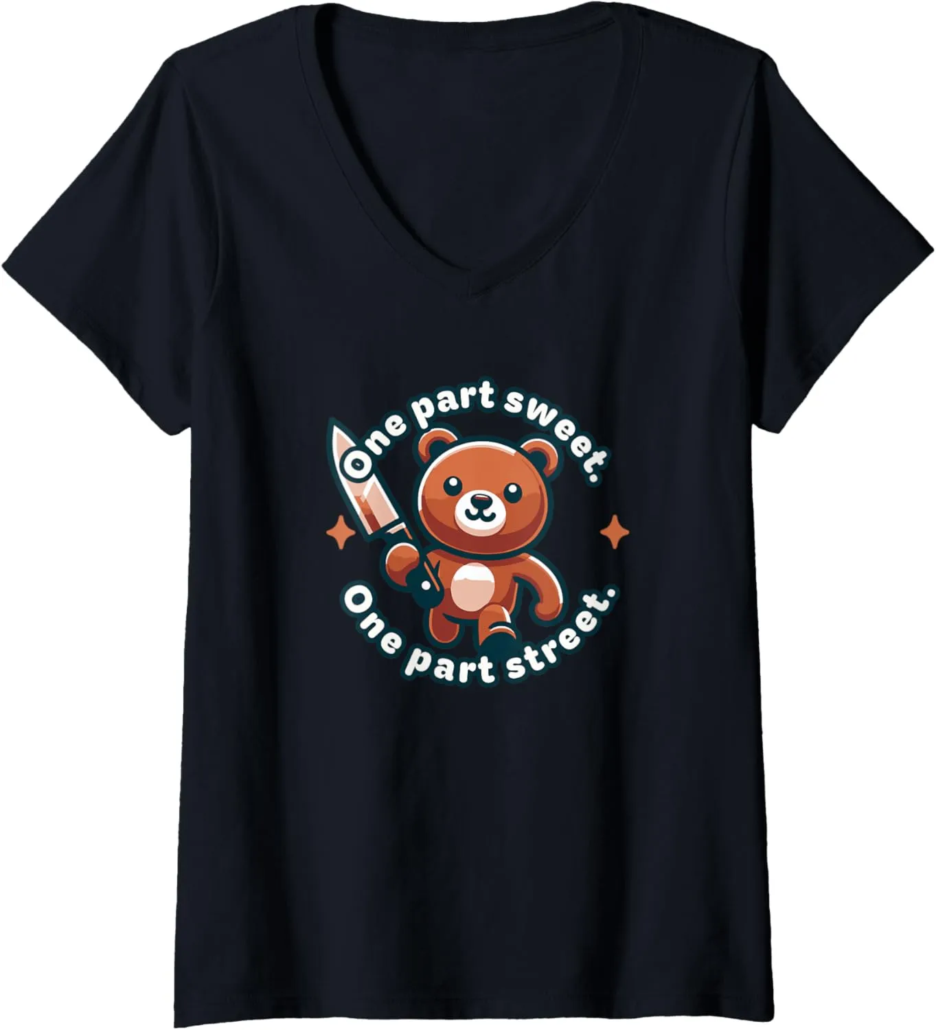 One Part Street One Part Sweet Funny Animal Knife Cute Bear V-Neck T-Shirt