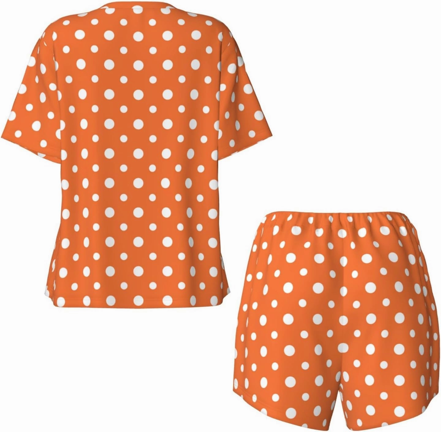 Orange And White Polka Dot For Pajamas Sets For Women Short-Sleeved Pjs With Lounge Shorts Two Piece Sleepwear