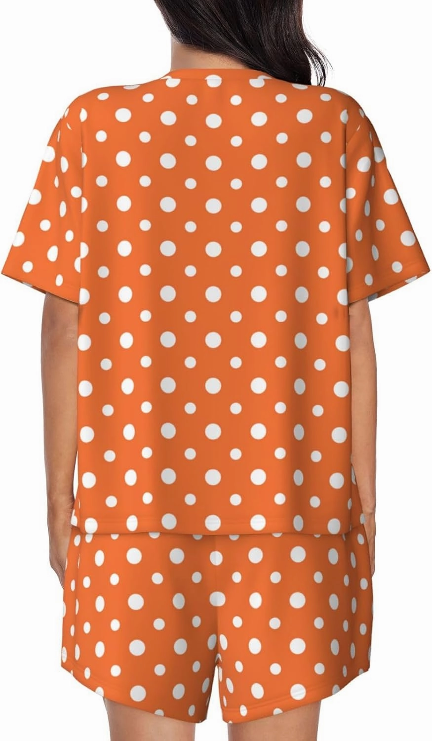 Orange And White Polka Dot For Pajamas Sets For Women Short-Sleeved Pjs With Lounge Shorts Two Piece Sleepwear
