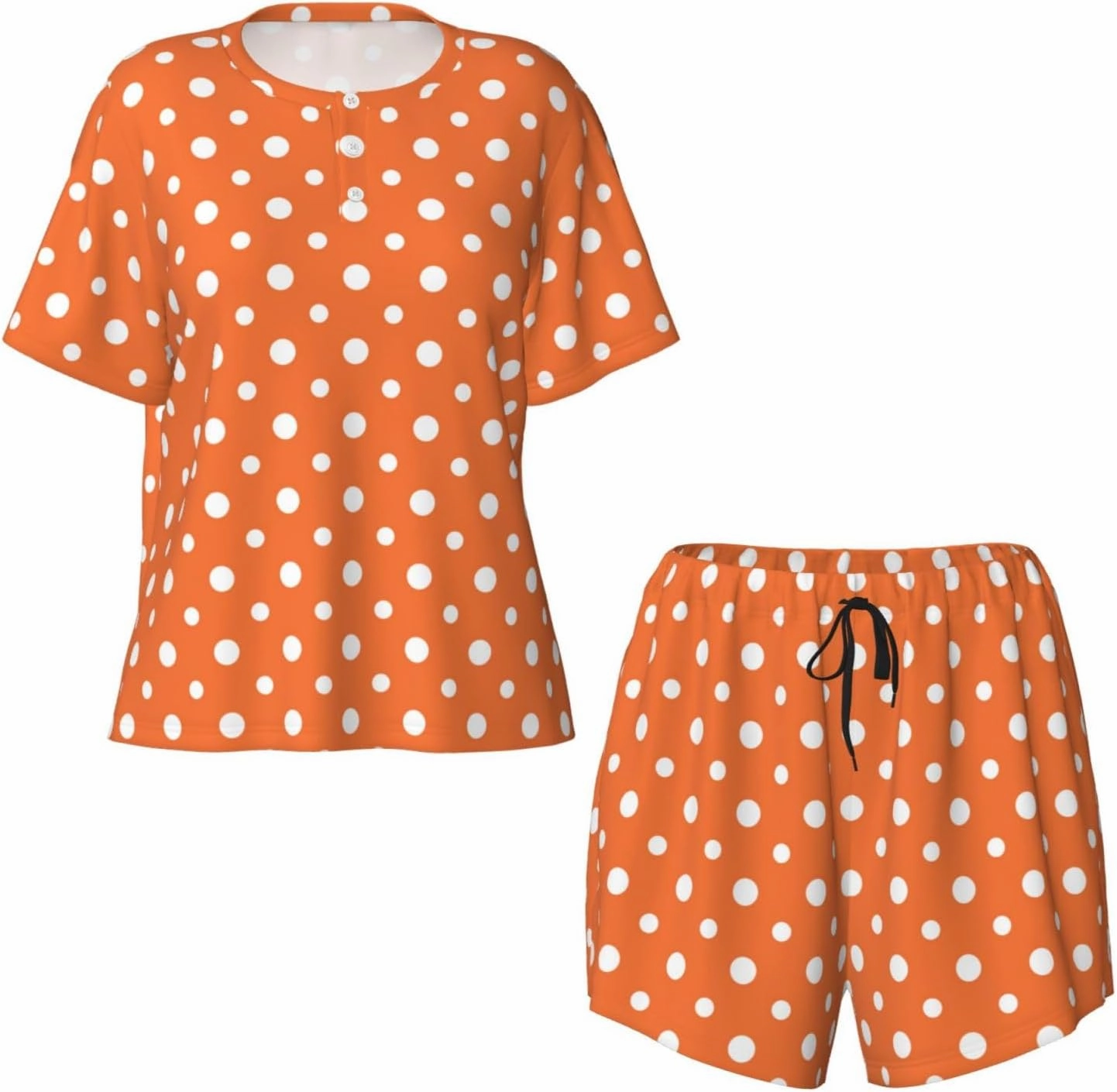 Orange And White Polka Dot For Pajamas Sets For Women Short-Sleeved Pjs With Lounge Shorts Two Piece Sleepwear