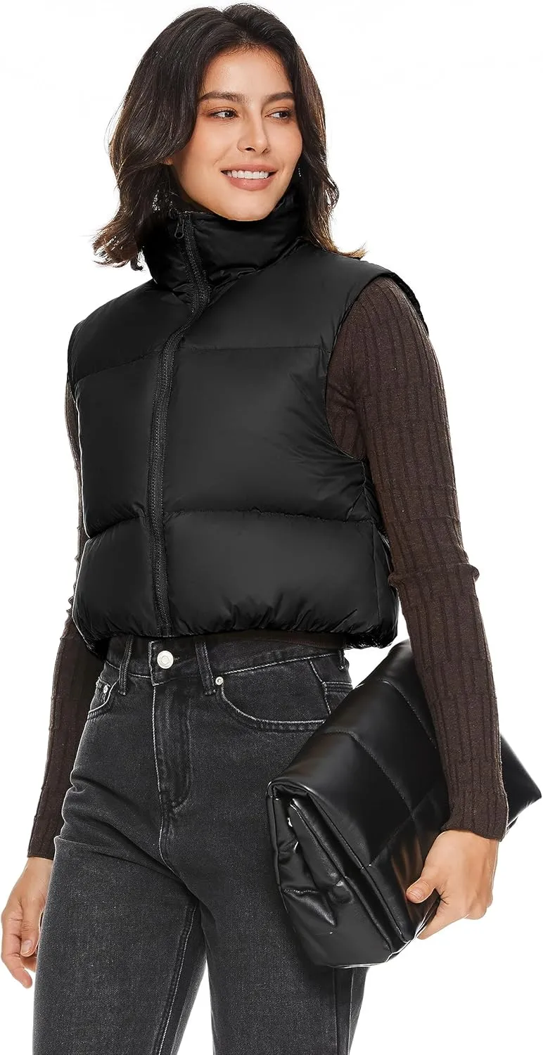 Orolay Women's Cropped Puffer Vest Winter Crop Down Vest Lightweight Sleeveless Outerwear Padded Gilet