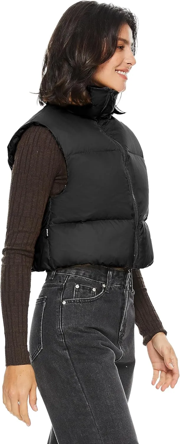 Orolay Women's Cropped Puffer Vest Winter Crop Down Vest Lightweight Sleeveless Outerwear Padded Gilet