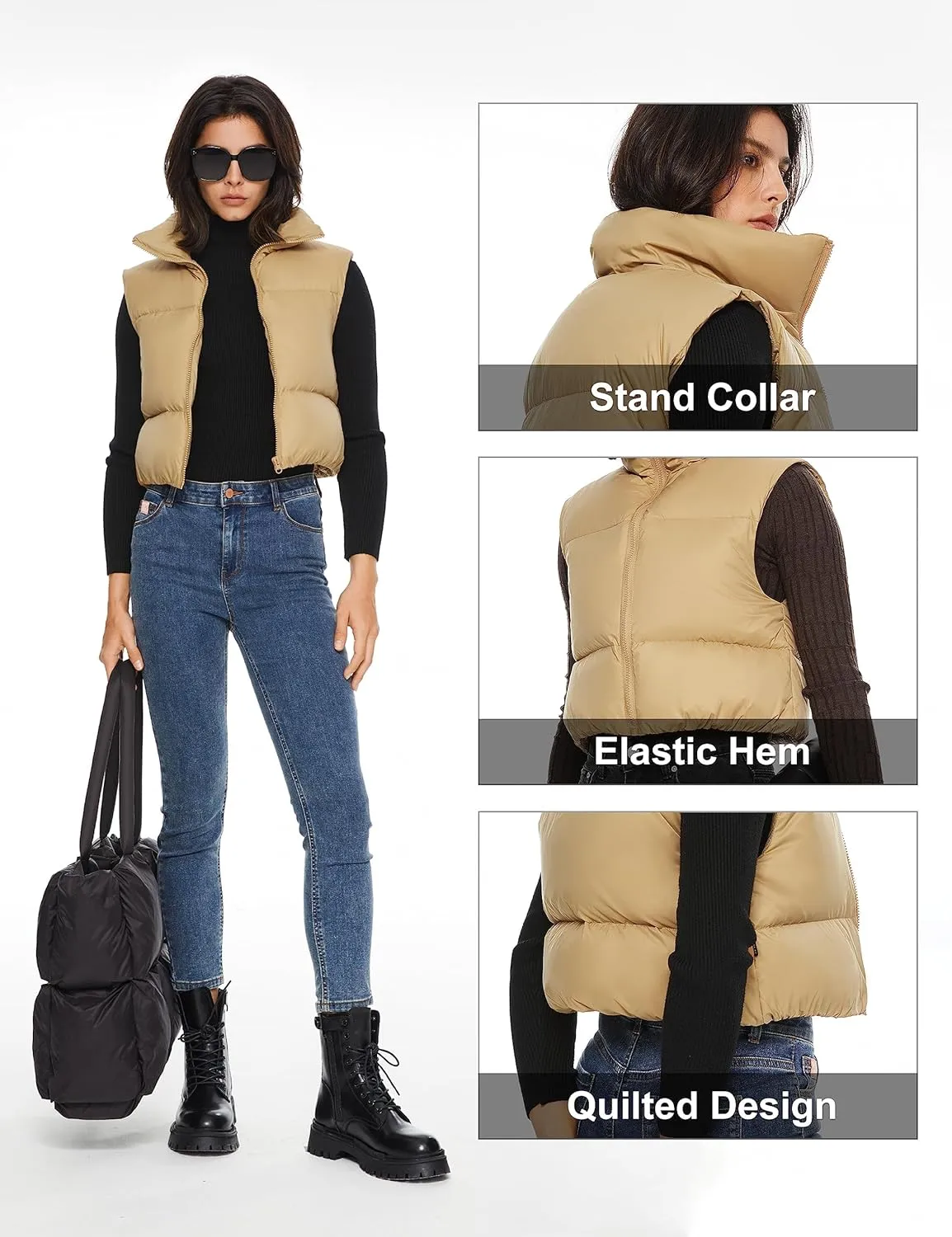 Orolay Women's Cropped Puffer Vest Winter Crop Down Vest Lightweight Sleeveless Outerwear Padded Gilet