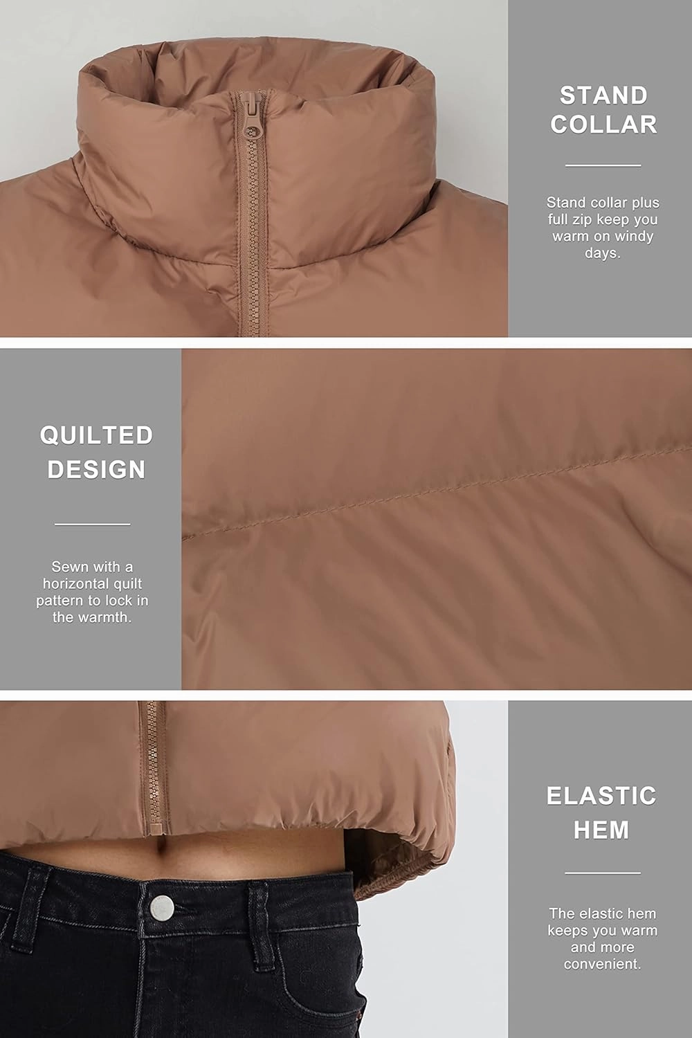 Orolay Women's Cropped Puffer Vest Winter Crop Down Vest Lightweight Sleeveless Outerwear Padded Gilet
