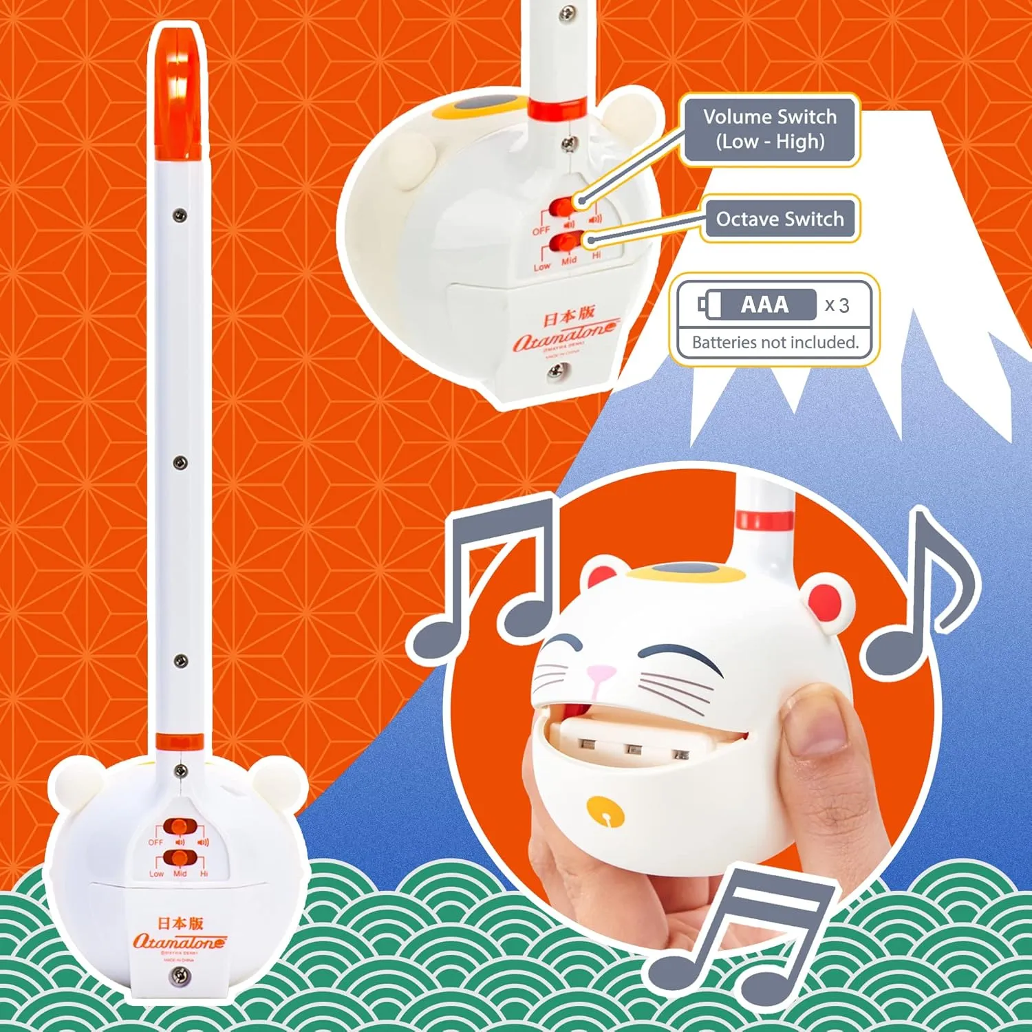 Otamatone Classic Lucky Cat [Officially Licensed] Japanese Character Electronic Musical Instrument Portable Synthesizer from Japan Maywa Denki for Children Kids and Adults Gift