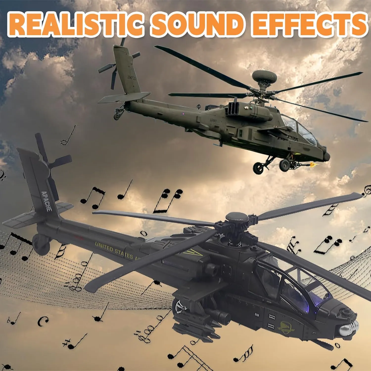OTONOPI Military Helicopter Die-cast Army Aircraft Attack Plane Air Force Model Airplan with Light and Sounds Pull Back Toy Decoration with Display Stander for Kids Age 3 