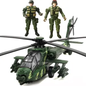 OTONOPI Military Helicopter Pull Back Army Airplane Toys with Lights and Sounds Diecast Air Force Model Plane Birthday Xmas Gifts for Boys and Girls, Bonus with 2 of Army Men Action Figures