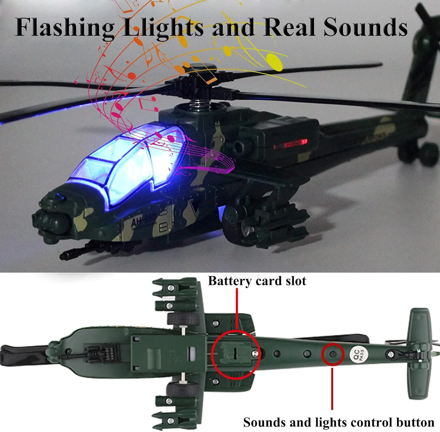 OTONOPI Military Helicopter Pull Back Army Airplane Toys with Lights and Sounds Diecast Air Force Model Plane Birthday Xmas Gifts for Boys and Girls, Bonus with 2 of Army Men Action Figures