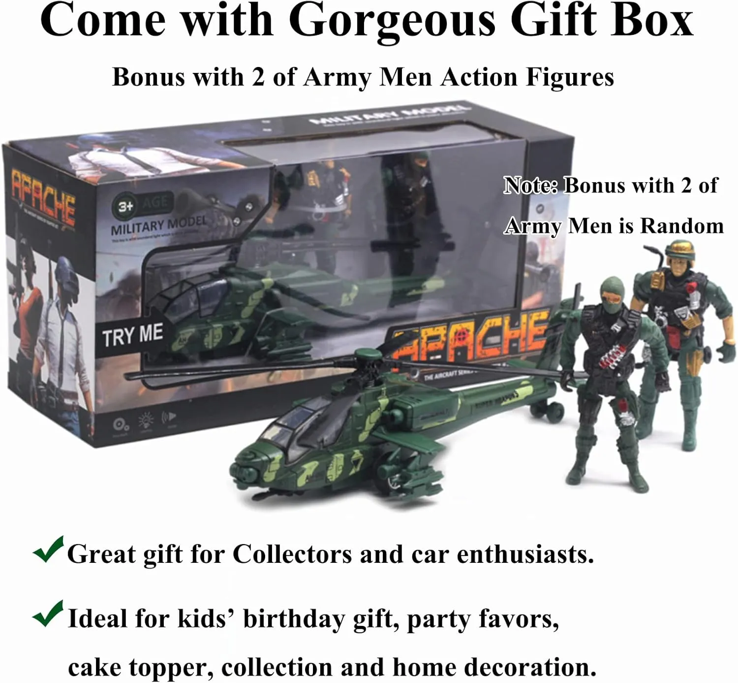 OTONOPI Military Helicopter Pull Back Army Airplane Toys with Lights and Sounds Diecast Air Force Model Plane Birthday Xmas Gifts for Boys and Girls, Bonus with 2 of Army Men Action Figures