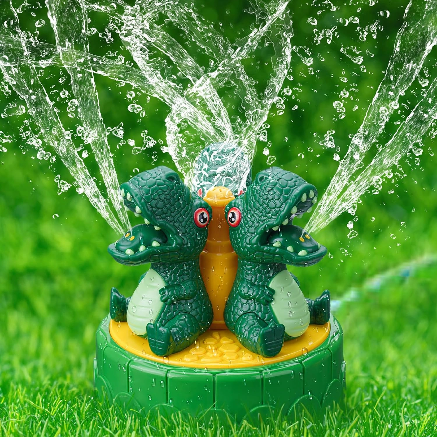 Outdoor Water Sprinkler for Kids, KKUYT Cute Dinosaur Sprinkler Toy With Nozzle, Fun Summer Water Play Toys for Boys Girls Aged 3-8 Years Old Kids Sprinklers Splashing Water Toy for Backyard Lawn Game