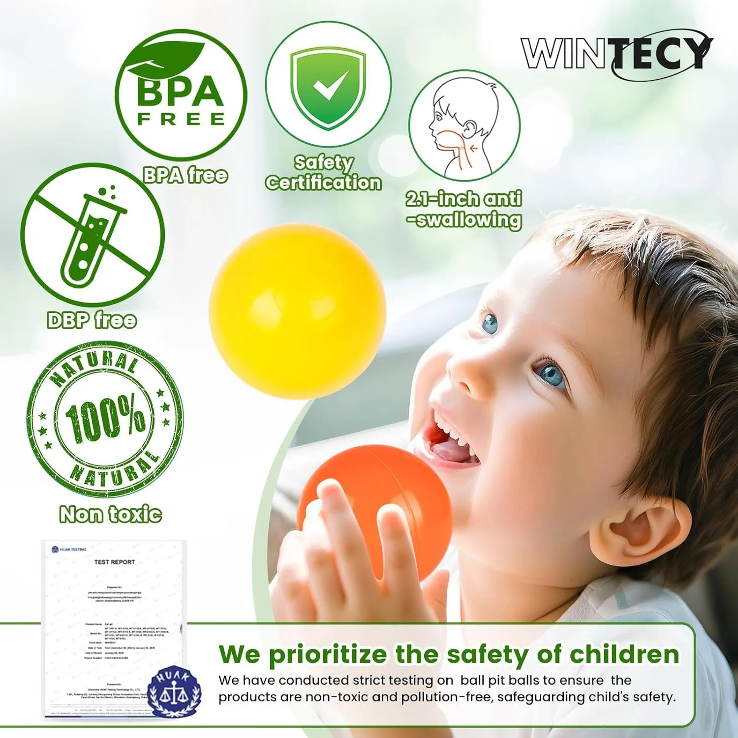 Pack of 100 Plastic Balls, 2.2 inches/5.5 cm, BPA Free Pit Balls Crush Proof Ocean Balls Phthalate Free for Boys Girls Toddlers Indoor Outdoor
