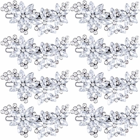 PAGOW Silver 8 Pcs Crystal Flower Hair Clips, Wedding Hair Accessories for Brides Women Girls, Rhinestone Flower Headpiece