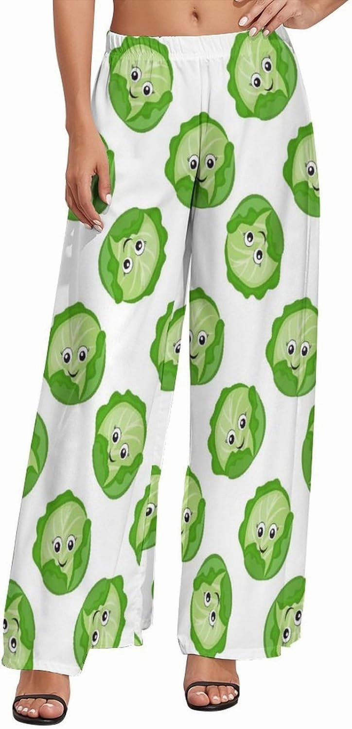 Palazzo Pants for Women, Bright Cabbage Cute Eyes Funny Casual Comfy Womens Wide Leg Pants Baggy Lounge Pants