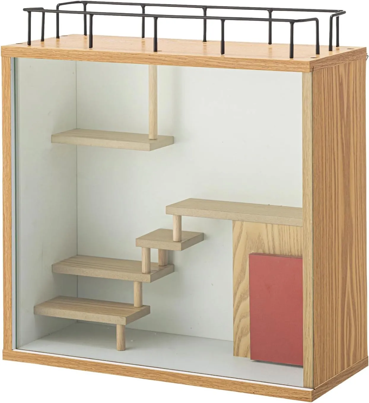 PaletteLife Room Diorama Display Case for Figures, 1-Tier, Stackable, Natural, Fiberboard with Tempered Glass Door, Dust and Moisture Proof, Mini Toys Action Figures Collectibles, BLT-631NA