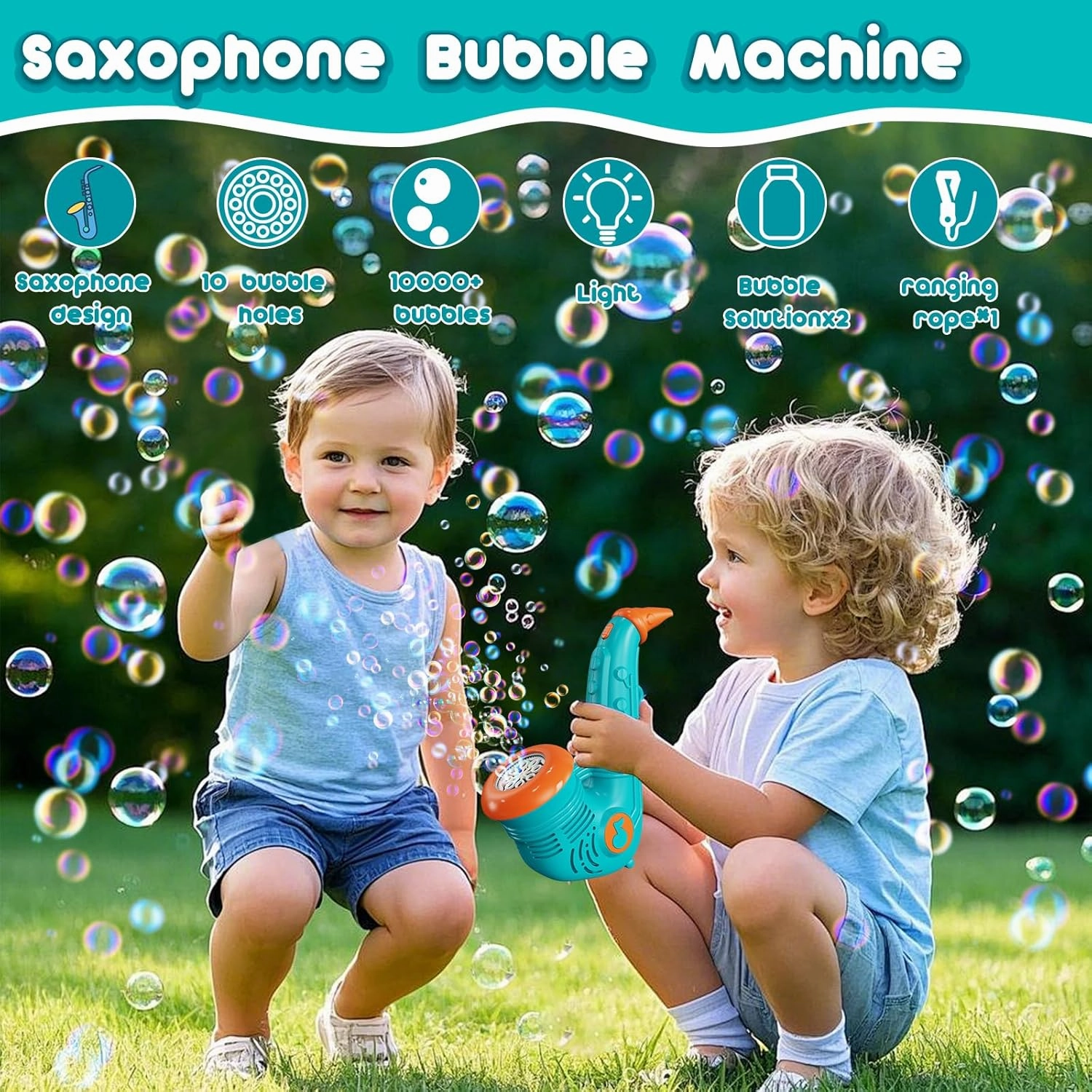 PANACARE Saxophone Bubble Machine for Children, Automatic Bubble Machine with Lanyard /10000  Bubbles/Min with Solution for Wedding/Birthday/Party/Easter, Bubble Toy Gift for Boys and Girls