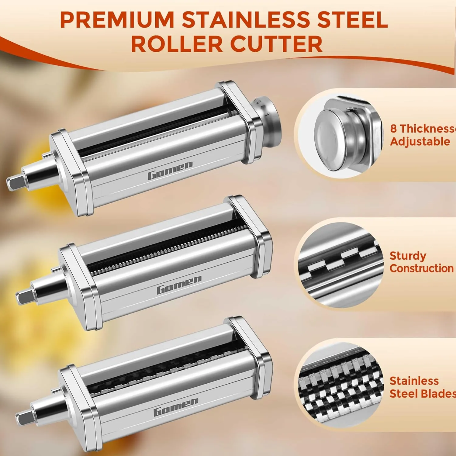 Pasta Attachment for Kitchenaid Stand Mixer,3 Pcs Pasta Maker Kitchen Aid Pasta Attachment for kitchenaid pasta maker Included Pasta Roller, Spaghetti Cutter and Fettuccine Cutter by Gomen
